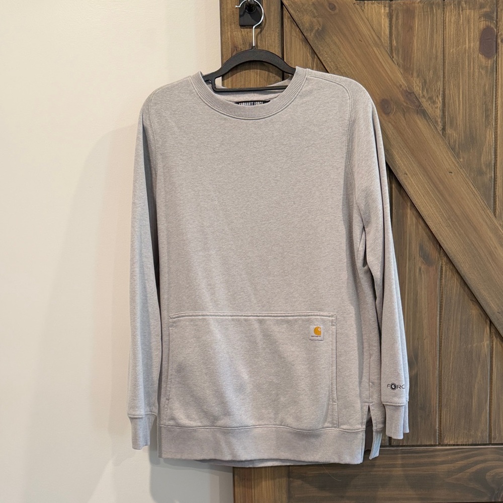 Carhartt Light Gray Crewneck Sweatshirt with Kangaroo Pocket